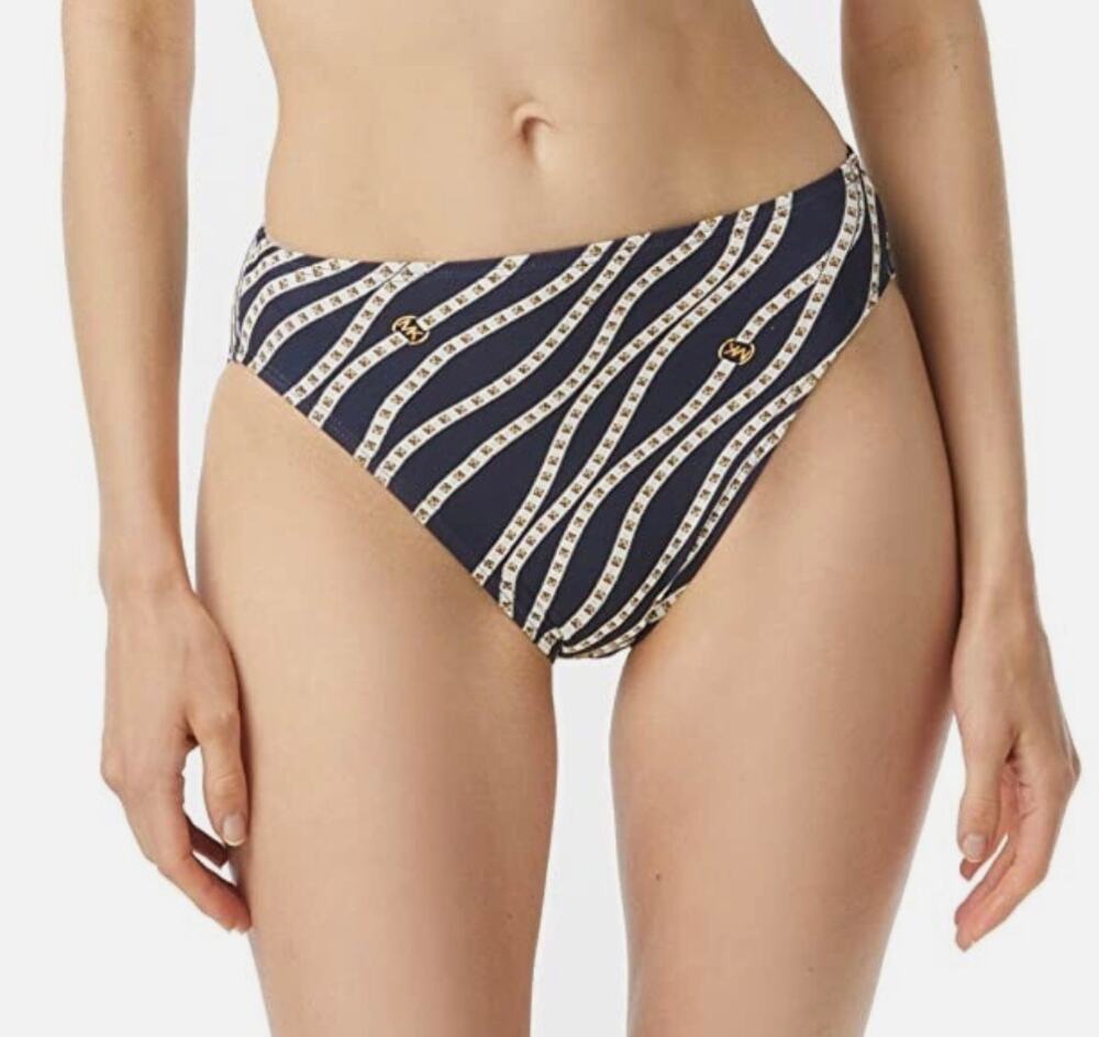 Michael Kors Navy Cream Bikini Bottom M NWOT
